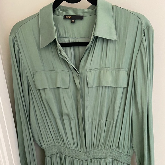 Maje green silk cargo jumpsuit - Picture 1 of 3